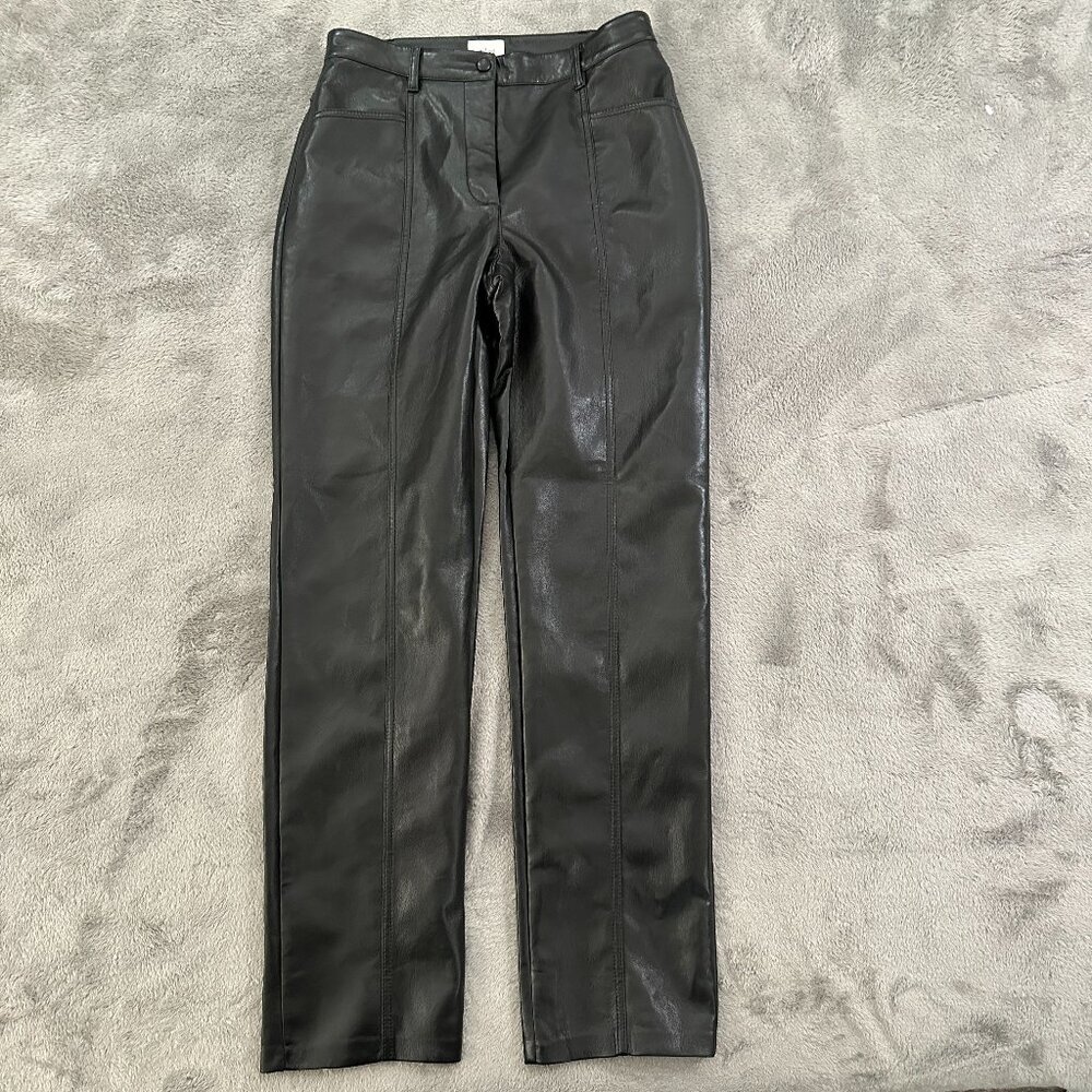 Wilfred Rebel Faux Vegan Leather Pants Black Women's size 6 High Rise Straight